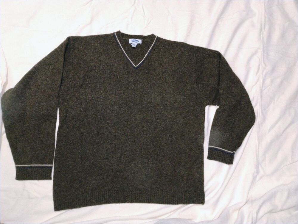Sz XL Old Navy Sweater Men's Olive 100% Lambswool Vintage 90's V-Neck